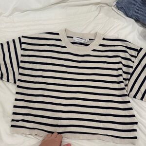 Altar'd State Black & Cream Striped Short Sleeve Top